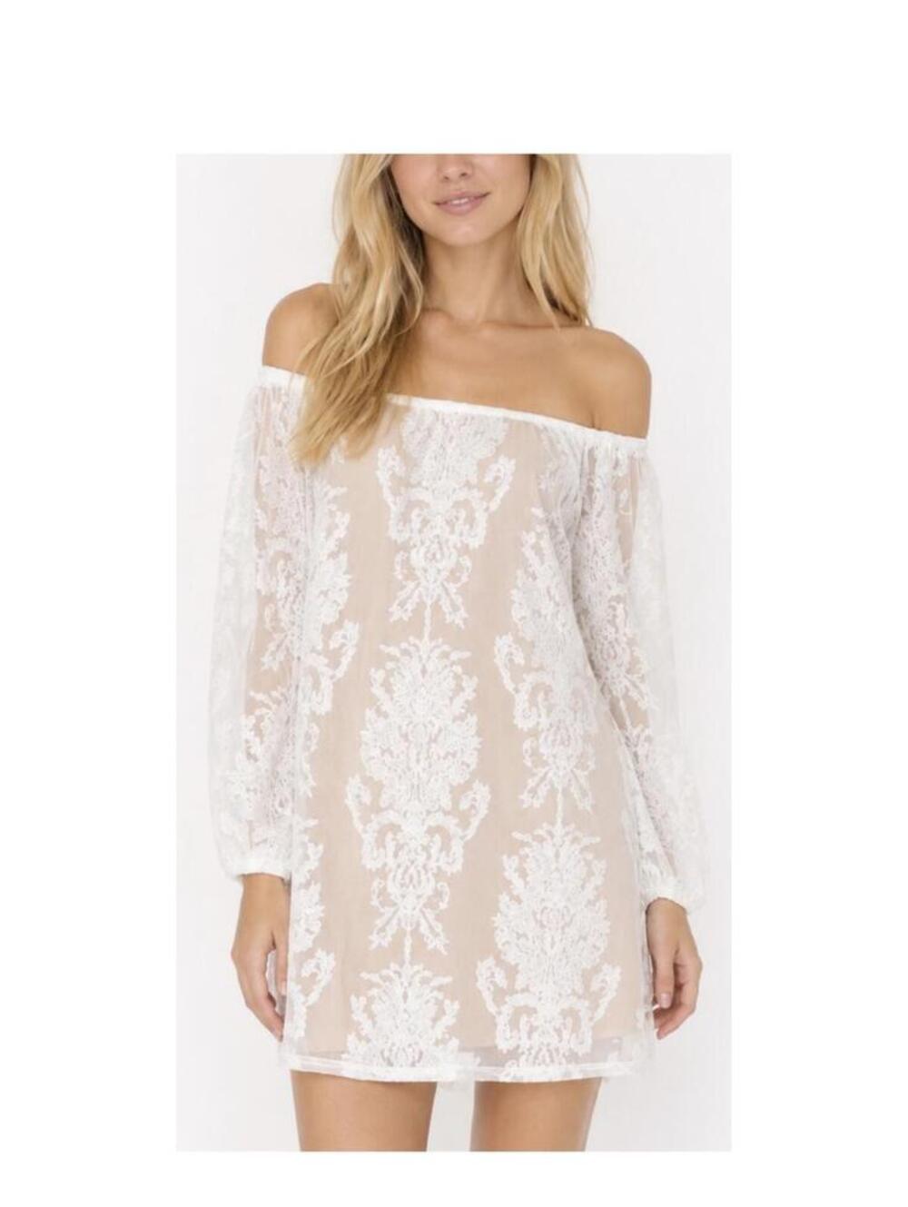 For Love & Lemons Precioso San Marcus Lace Off-Shoulder Mini Dress Small